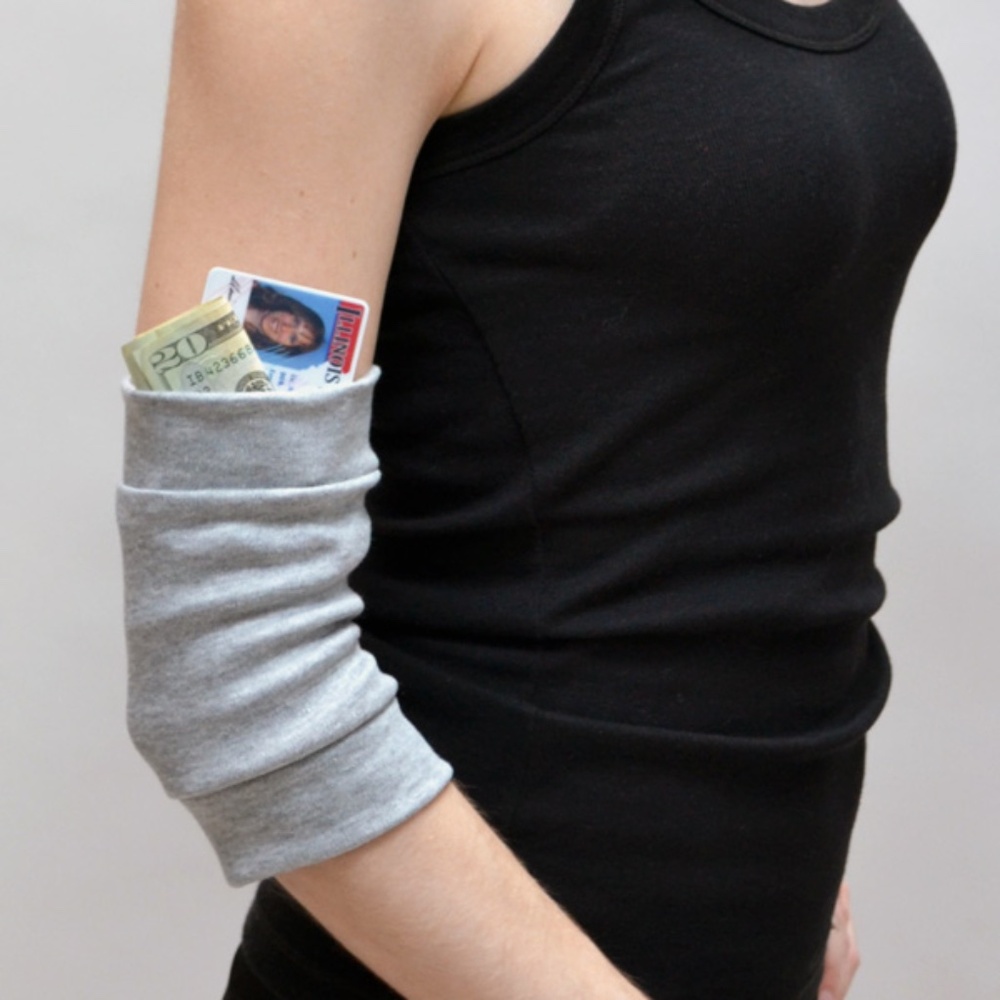Workout Arm Bands with Secret Pocket Grey Hiking Cuffs Running Armbands Festival - Picture 2 of 6